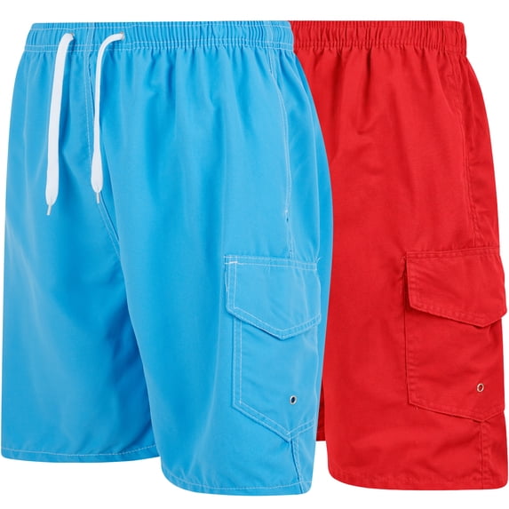 iBerryNY Mens Swim Trunks, Quick Dry Swimwear with Mesh Lining, 2-Pack, Turquoise/Red, X-Large