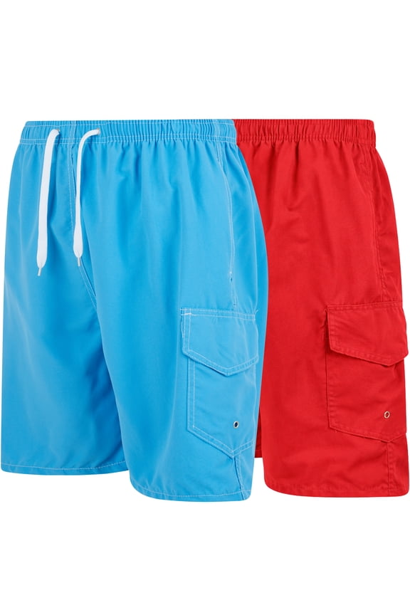 Mens Swim Trunks, Quick Dry Swimwear with Mesh Lining, 2-Pack, Turquoise/Red, X-Large