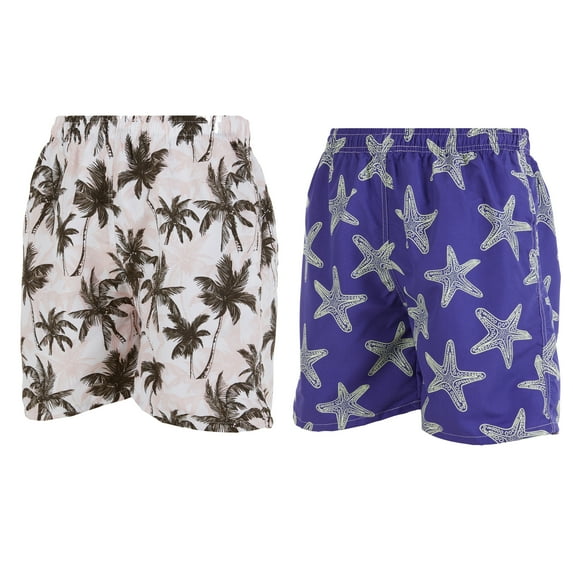 iBerryNY Mens Swimming Shorts, Cargo Pockets Swim Trunks w/ Lining, 2-Pack