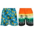 thumbnail image 1 of iBerryNY Mens Swimming Trunks Beach Shorts, Mesh Lining, 2 Pairs, Sunrise/Fruit Basket, Large, 1 of 5