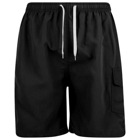 iBerryNY Mens Swimming Trunks, Swimwear Suit, Mesh Lining, Cargo Pocket, Black, Medium