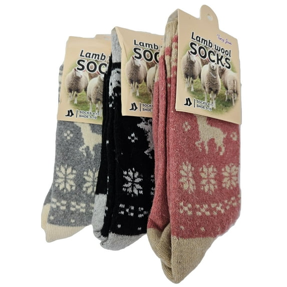 iBerryNY Women Lamb Wool Socks Thermal Warm Winter Hiking Boot Crew, 3-Pack