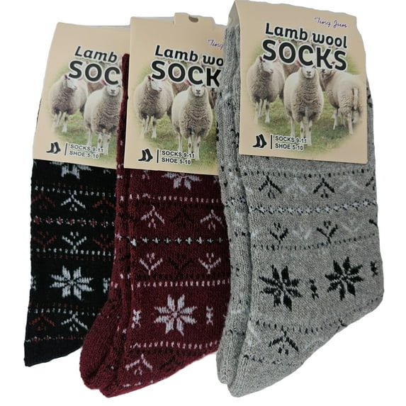 iBerryNY Women Lamb Wool Socks Thermal Warm Winter Hiking Boot Crew, 3-Pack