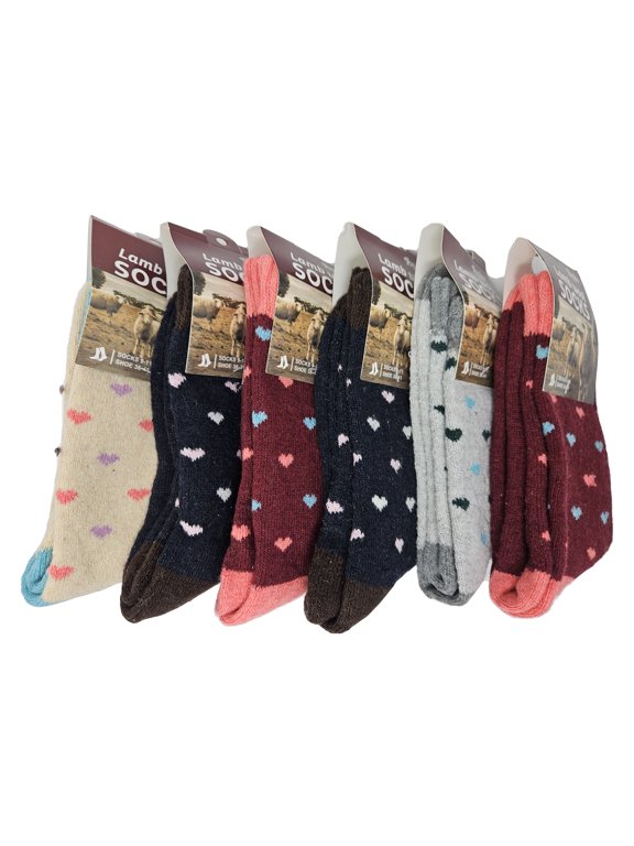 Women Lamb Wool Socks Thermal Warm Winter Hiking Boot Crew, 6-Pack