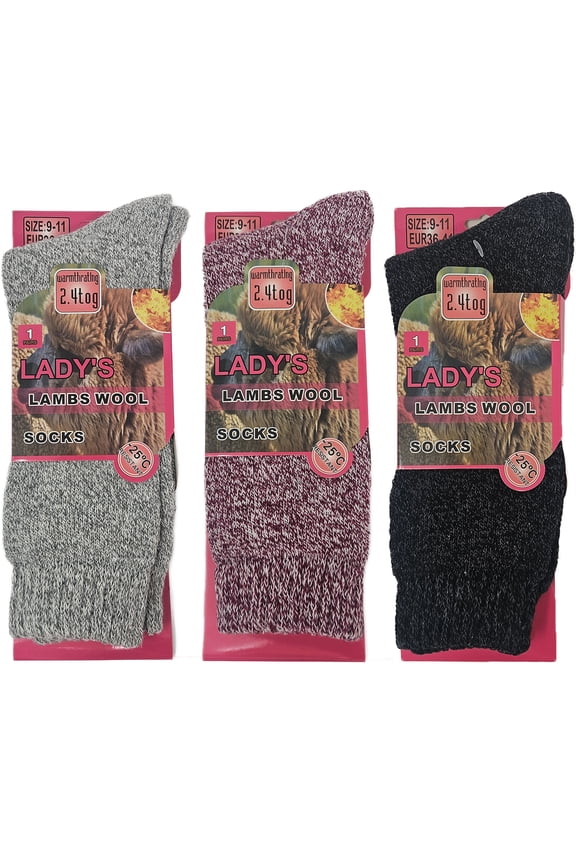 Women’s Marled Lambs Wool Thermal Socks – Warm Winter Cold Weather Cozy Boot & Hiking Socks, 3-Pack