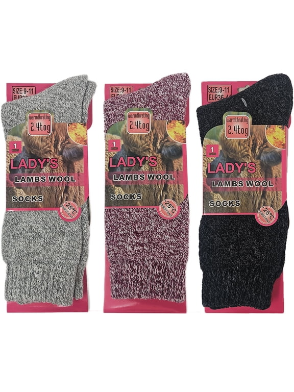Women’s Marled Lambs Wool Thermal Socks – Warm Winter Cold Weather Cozy Boot & Hiking Socks, 3-Pack