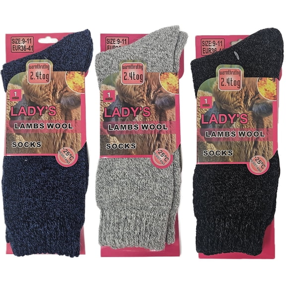 iBerryNY Women’s Marled Lambs Wool Thermal Socks – Warm Winter Cold Weather Cozy Boot & Hiking Socks, 3-Pack