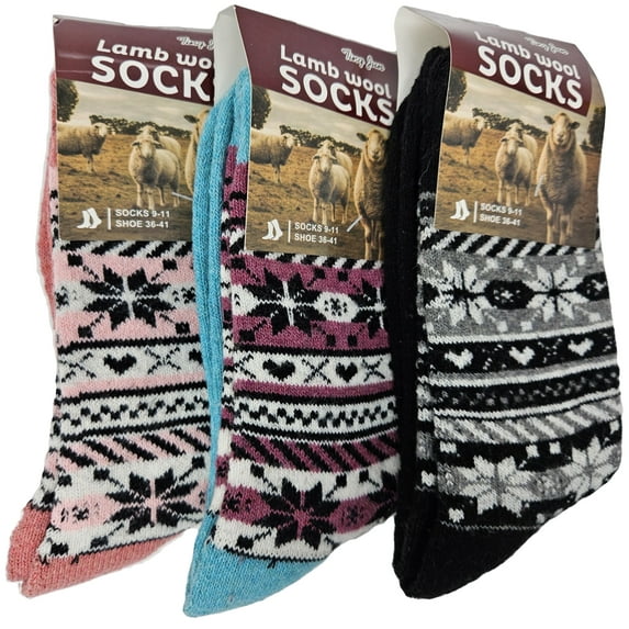 iBerryNY Women Winter Socks Lamb Wool Thermal Warm Hiking Boot Crew, 3-Pack