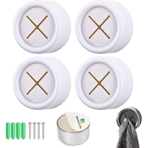 iBetterLife Adhesive Kitchen Towel Hooks - 4 Pack Dish Towel Holder for Cabinet, Push Hand Towel Hook, Dish Cloth Rag Holder for Home Bathrooms, Kitchens, Garages, RV, Within Easy Reach, Matte White