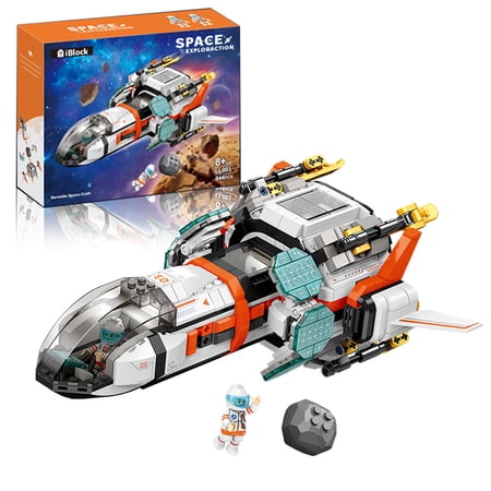 iBlock Space Exploration Building Blocks Set, Mars Spaceship & Lunar Landing Base with Astronaut Minifigure, Robotic Arm Rover, Meteorite, Space Building Toy Gift for Boys Girls Age