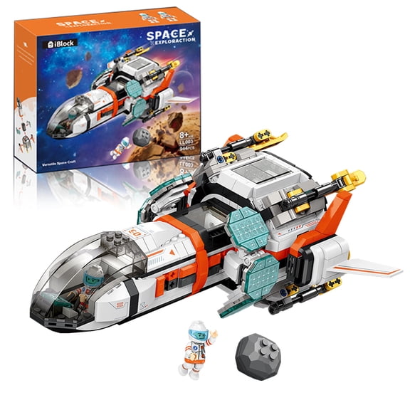 iBlock Space Exploration Building Blocks Set, Mars Spaceship & Lunar Landing Base with Astronaut Minifigure, Robotic Arm Rover, Meteorite, Space Building Toy Gift for Boys Girls Age