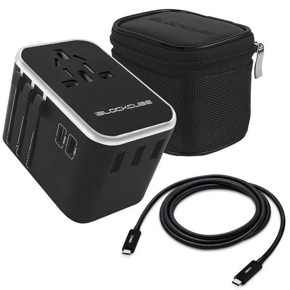 iBlockCube Universal Travel Adapter, World's First 35W Dual USB Type C 3 USB Ports with 3.5A Fast Speed Charger All in One Universal Adaptor Compatible for 150+ Countries Silver