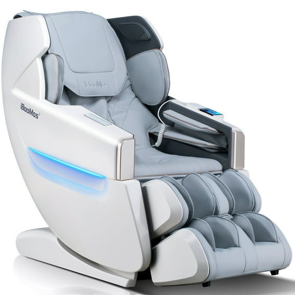 iBooMas 2025 Massage Chair Full Body, Zero Gravity Massage Chair Recliner with SL-Track, Upgraded Auto-Extend Footrest, Foot Rollers, App Favorite Function, Body Scan, Airbags, Heat(White+Grey)