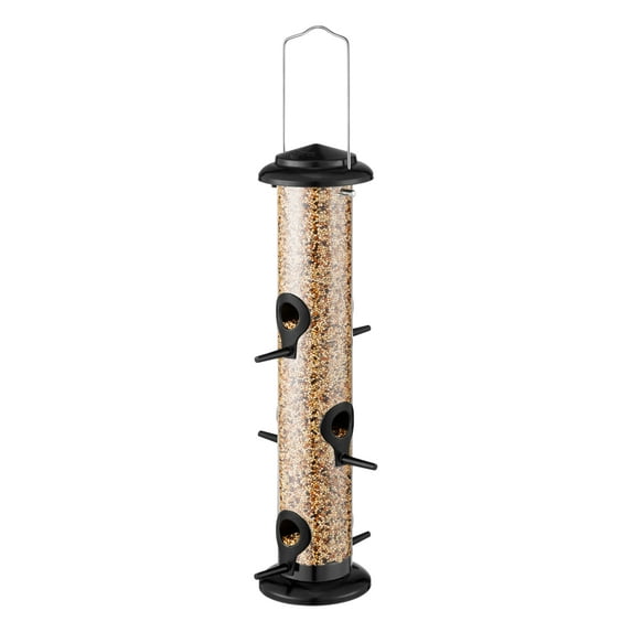 iBorn Metal Bird Feeders Black Wild Bird Feeder for Outdoors Hanging All Metal Black Finishing 14 Inch 6 Port(Seed is not Included)