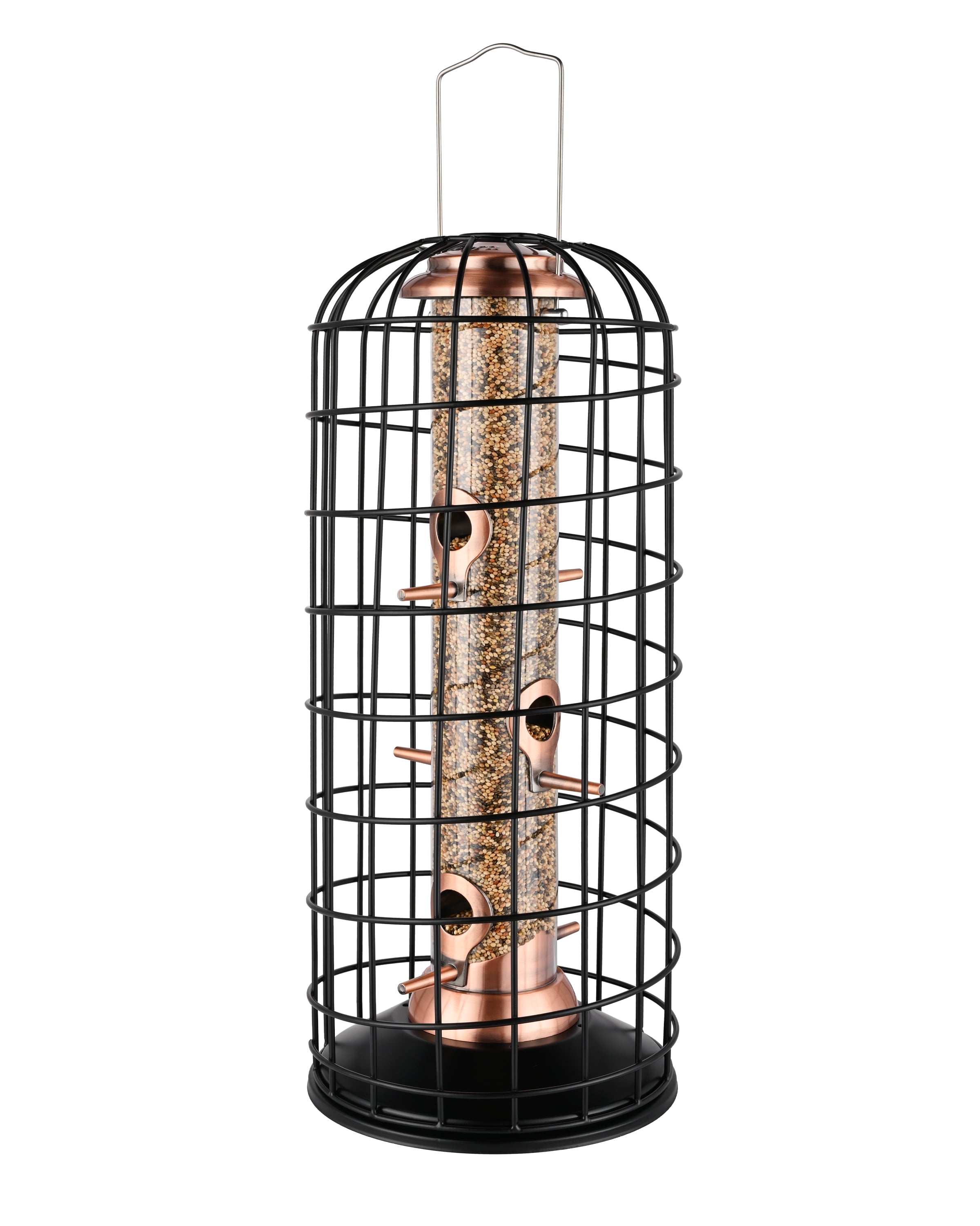 iBorn Squirrel Proof Bird Feeder Pigeon Proof Cage Bird Feeder for Outside with Squirrel, Pestoff Hanging Wild Bird Seed Feeder for Mix Seed Blends, Heavy Duty All Metal Copper 14 Inch