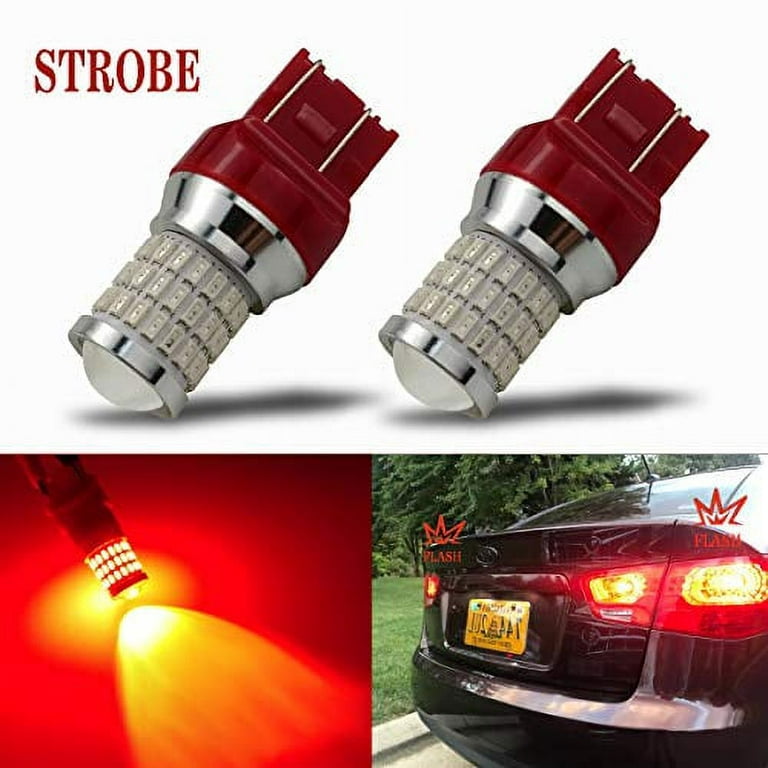 iBrightstar Newest 9-30V Flashing Strobe Blinking Brake Lights 7440 7443 T20  LED Bulbs with Projector replacement for Tail Brake Stop Lights, Brilliant  Red 