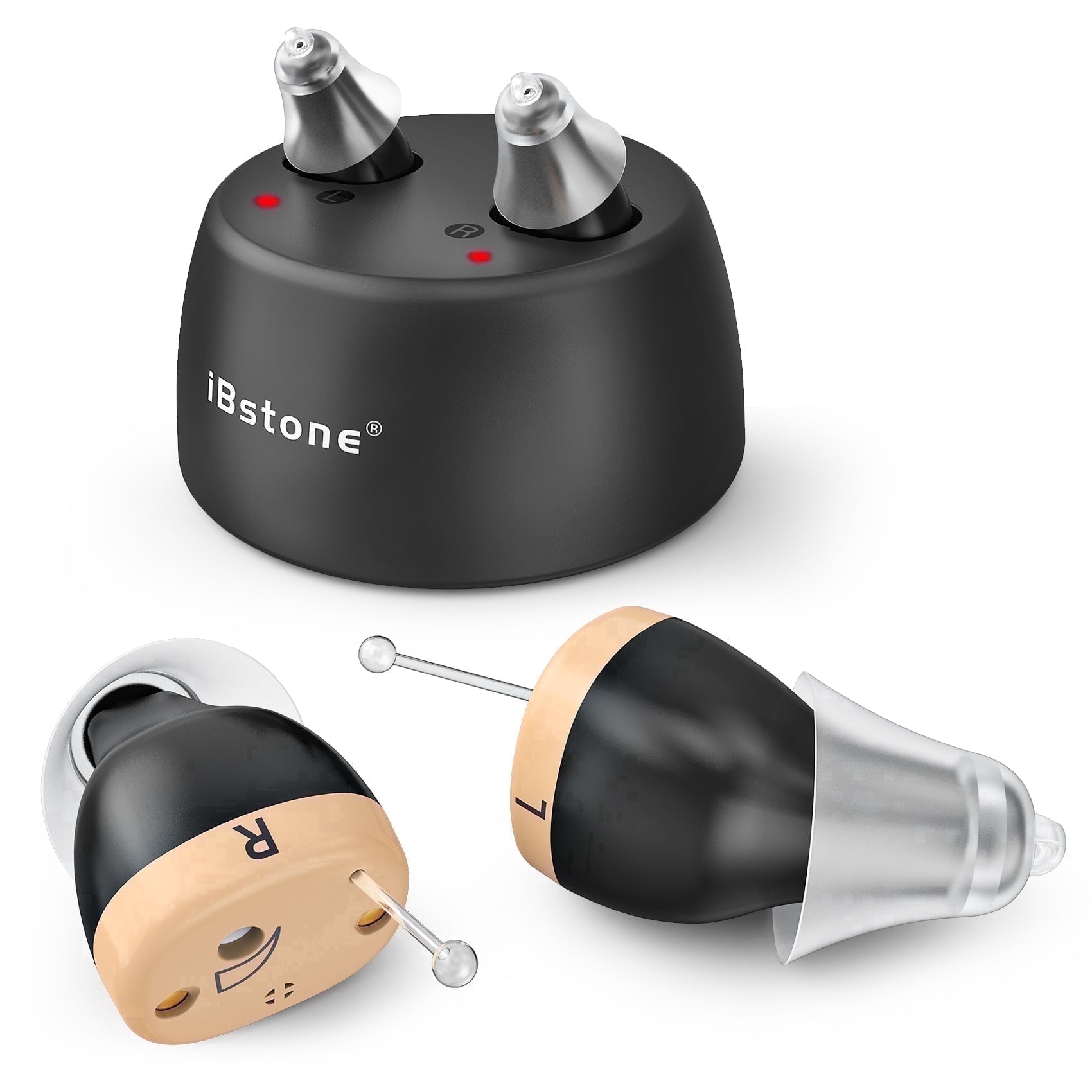 iBstone Rechargeable hearing aids, Completely-in-Canal (CIC) Mini aid for Seniors & Adults, OTC, Black, Pair