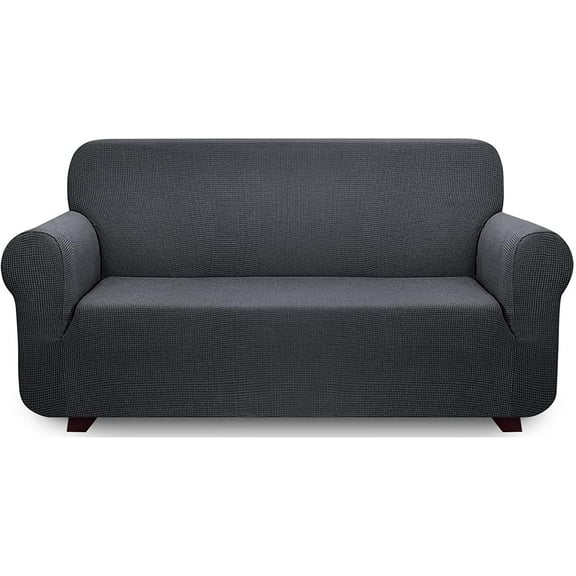iCOVER One Piece High Stretch Couch Cover, Large Sofa Slipcover, fit seat with 60 to 80 inches, Machine Washable Spandex Jacquard Fabric, Non-Slip Furniture Protector (Dark Gray)