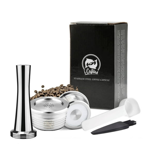 iCafilas Stainless steel Refillable Coffee Capsule  Coffee Filters Cup for Delta Q NDIQ7323 Pod Stainless Steel  Capsule Tamper (2 capsules 1 tamper)