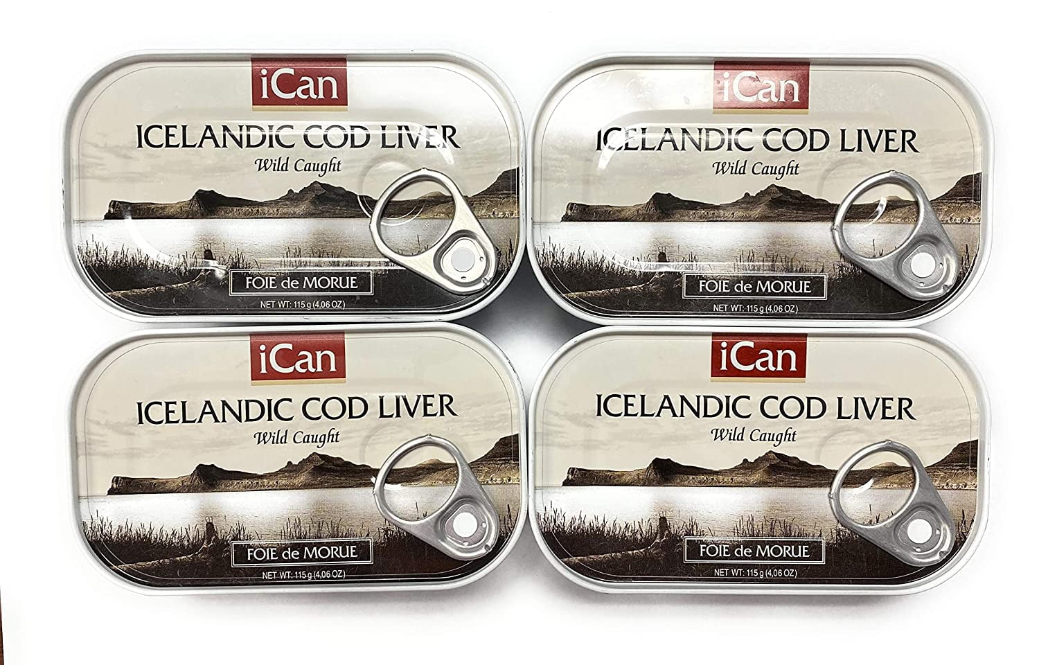 iCan Iceland Cod Liver Canned, Wild Caught, 4.27 oz. Cans (Pack of 4)