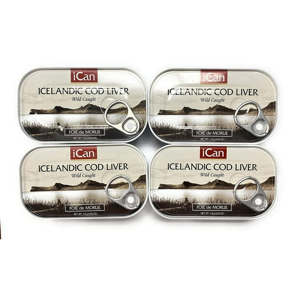 iCan Iceland Cod Liver Canned, Wild Caught, 4.27 oz. Cans (Pack of 4)