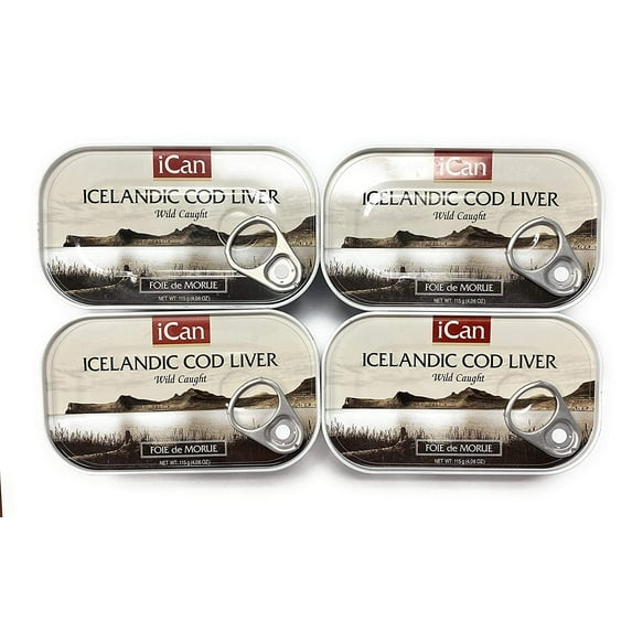 iCan Iceland Cod Liver Canned, Wild Caught, 4.27 oz. Cans (Pack of 4)