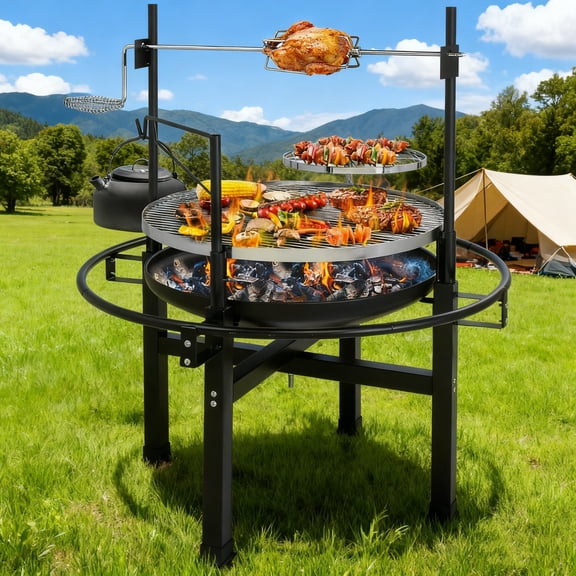 iCapeson 22-inch Round Charcoal Grill, Portable Outdoor BBQ Grill with Temperature Control, 33x33x43 inch Iron Camping Grill for Backyard, Picnic & Tailgating