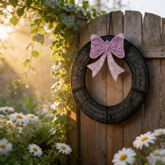 iCapeson 36in Pre-lit Outdoor Christmas Wreath with Purple Bow, 175 LED Purple & Orange Lights Metal Wreath with Remote Control & Timer, Weatherproof Holiday Decor for Front Door Gate Wall