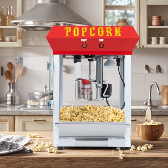 iCapeson 6oz Antique Red Bar Style Popcorn Machine Commercial Stainless Steel Popper Warming Light Kernel Tray 2 Gallon Countertop Maker Home Theater Movie Nights Parties Stainless Steel