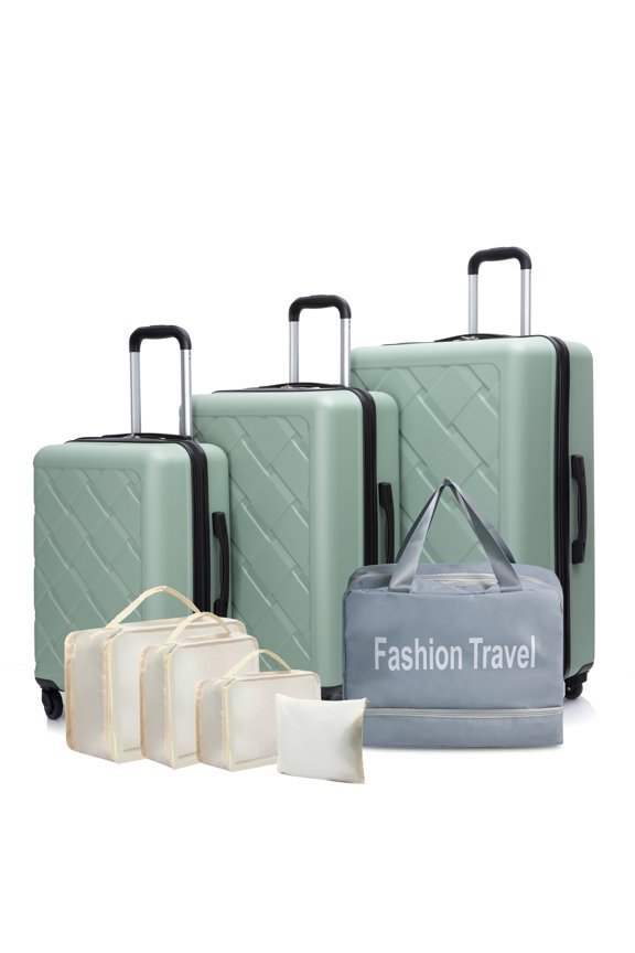 8-Piece Hardshell Luggage Set with Spinner Wheels, Family Travel Luggage Set Includes 20/24/28 Inch Suitcases, Waterproof Handbag & 4 Packing Cubes, Lightweight & Durable, Green