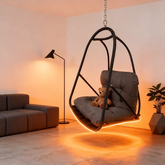 iCapeson Egg Chair with Stand for Patio & Indoor - Wicker Hanging Swing Chair with Cushion, Foldable Rattan Chair with Built-in Cup Holder, 350lbs for Balcony, Garden, Bedroom(black)