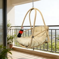 iCapeson Egg Chair with Stand for Patio & Indoor - Wicker Hanging Swing Chair with Cushion, Foldable Rattan Chair with Built-in Cup Holder, 350lbs for Balcony, Garden, Bedroom