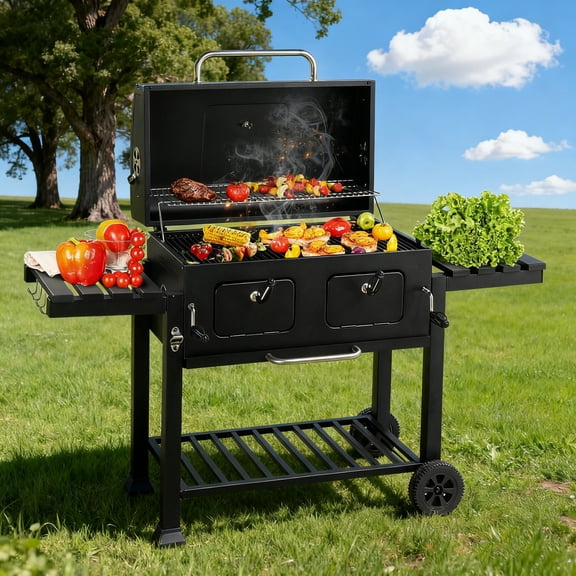 iCapeson Extra Large Charcoal Grill with 794 SQ IN Cooking Area, Dual Adjustable Coal Trays & Foldable Side Tables, Outdoor BBQ Grill for Backyard, Camping, Large Gatherings