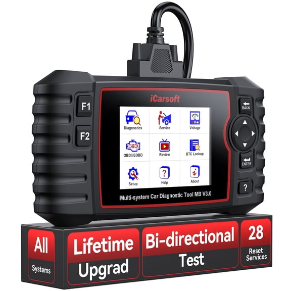 iCarsoft Bidirectional Diagnostic Tool for Mercedes-Benz/Sprinter/Smart, 28+ Reset Service OBD2 Full System Scanner, Battery Test/Actuation Test, Auto VIN, Quick Scan-MB V3.0(Enhance Version)