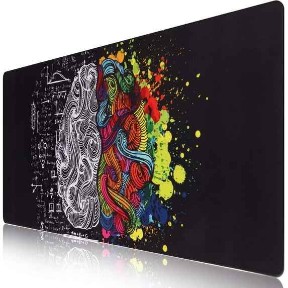 iCasso Extended Gaming Mouse Pad (35.4x15.7 in), Large Non-Slip Rubber Base Mousepad with Stitched Edges, Waterproof Keyboard Mouse Mat Desk Pad for Work, Game, Office, Home - Left and Right Brain