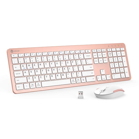 iClever GK08 Wireless Keyboard and Mouse Combo, USB-C Rechargeable Full-Size Keyboard with Numeric Keypad, Quiet Scissor Keys, 2.4 G Plug and Play, Compatible with Mac MacBook Windows PC Laptop