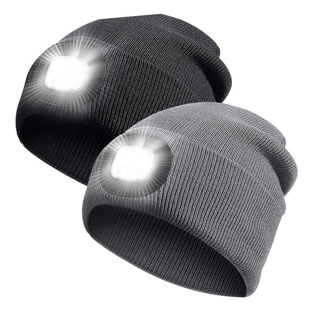 iClover 2 Pack LED Beanie Hat with Light, USB Rechargeable Winter
