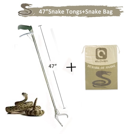 iClover 47" Snake Tongs + Snake Reptile Bag,Reptile Grabber Rattle Snake Catcher Wide Jaw Handling Tool Set for Moving Snake Corn Snake Kingsnakes Lizard Reptiles