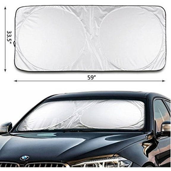 IC ICLOVER Car Window Shade Sunshade Jumbo-Shields Vehicle From Pop Up Style UV Protector Retractable Folding Outdoor Car Windshield Blinds(59”x33”)