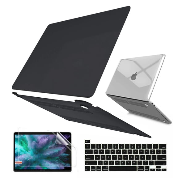 iClover MacBook Pro 13 Case M2 2022, 2021, 2020 A2338 M1 A2251 A2289 A2159, Plastic Hard Snap on Shell Case & Keyboard Cover & Screen Protector for Newest Macbook Pro 13 Inch Touch Bar, Black