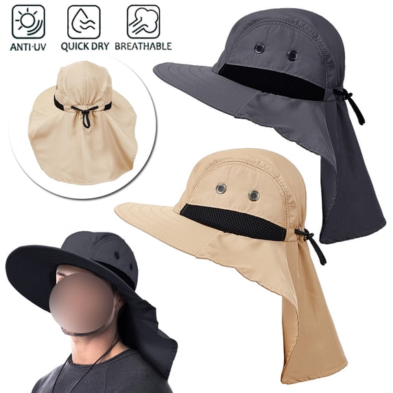 iClover Outdoor Sun Hat with Neck Flap Hiking Hunting Fishing Hat Safari Cap with Neck Cover UV Protection for Men Women, Khaki