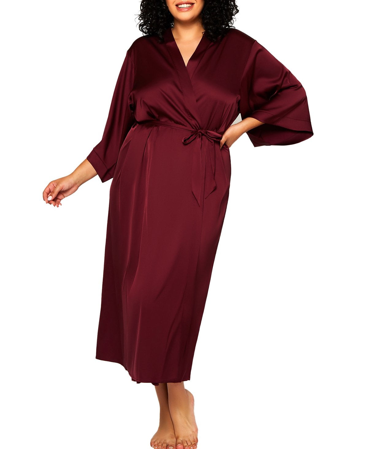 Maroon Robe Big iCollection Plus Size Tania Elegant Satin Lux Robe, Burgundy, Size 3X ...
