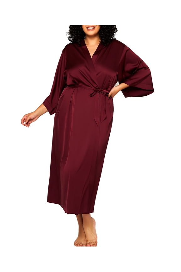 Plus Size Tania Elegant Satin Lux Robe, Burgundy, Size 3X