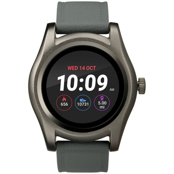iConnect by Timex Gunmetal Round Touchscreen Smartwatch, Gray Silicone Strap