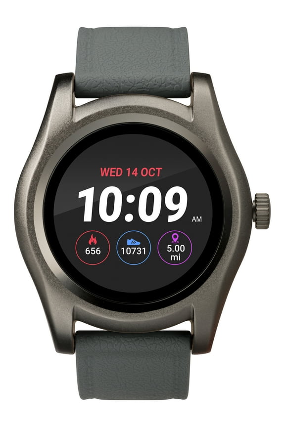 iConnect by Timex Gunmetal Round Touchscreen Smartwatch, Gray Silicone Strap