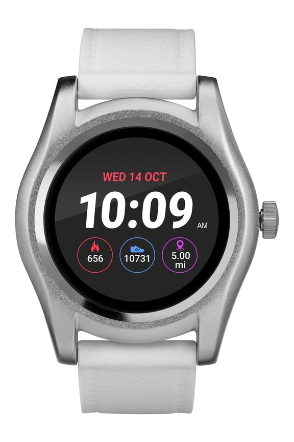 iConnect By Timex Classic Round Smartwatch with Heart Rate & Two-Way Bluetooth Calling 45mm – Silver-Tone with White Strap