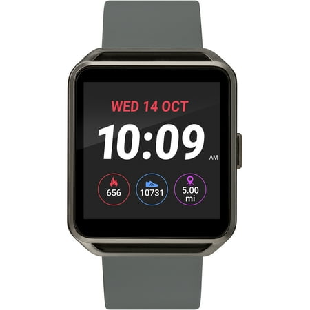 iConnect By Timex Classic Square Smartwatch with Heart Rate & Two-Way Bluetooth Calling 40mm – Gunmetal with Gray Strap