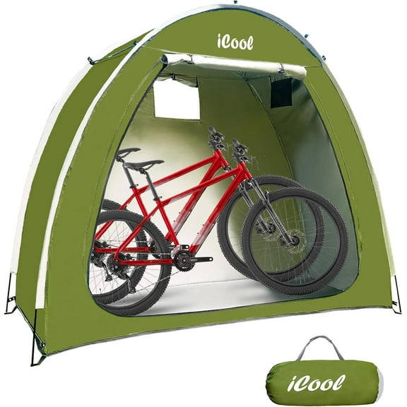 iCool Outdoor Bike Cover Storage Shed Tent, 210D Oxford Thick Waterproof, Storage of 2 Bicycle-Green