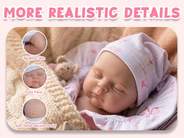 iCrade Handmade Lovely 12" Realistic Reborn Baby Dolls Girl Elastic Solid Silicone Cuddly Asleep Newborn Babies Full Body Flexible Soft Lifelike Dolls for Kids & Collectors