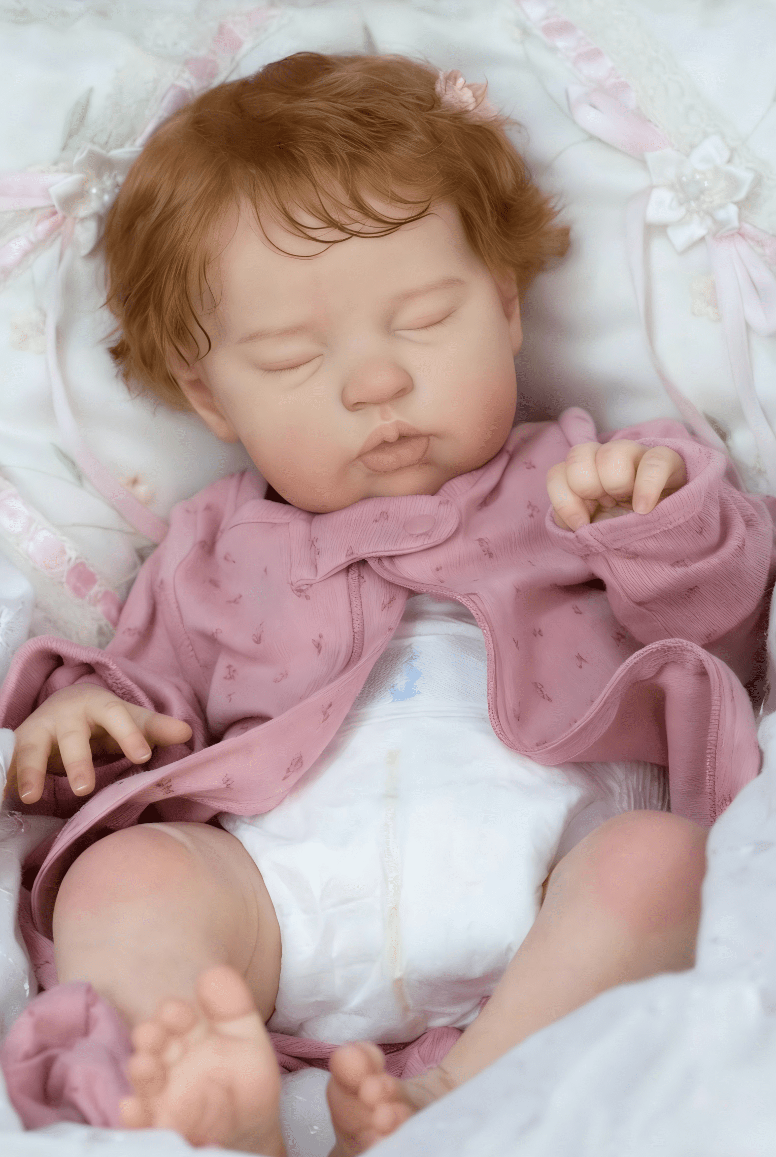 iCradle 18 Inch 46cm Asleep Reborn Baby Dolls Girl Realistic Reborn Dolls Soft Cloth Body Rooted Curly Hair Lifelike Newborn Babies Finished Gift Toy for Kids Age 3+